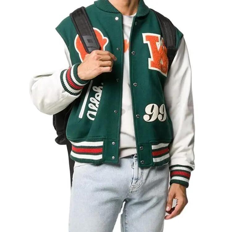 2023 Winter OEM Custom Logo Vintage Boy Leather Coat Sport Baseball Jacket Bomber Jacket Lettermen Jacket for Men