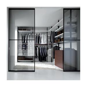 Quality Modern Design Style Wooden Minimalist Wardrobe with Glass Door Panel and Light Strip wholesale