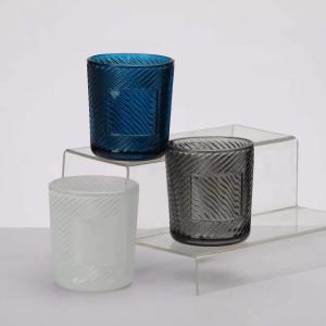 Quality Soda Lime Embossed Glass Candle Vessels Round Candle Holder wholesale
