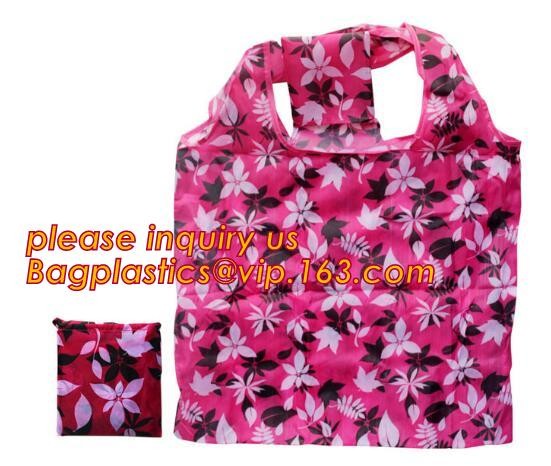 Recycled Foldable Nylon Polyester Tote Bag with logos polyester shopping bag Custom advertising handle non woven bag PAC
