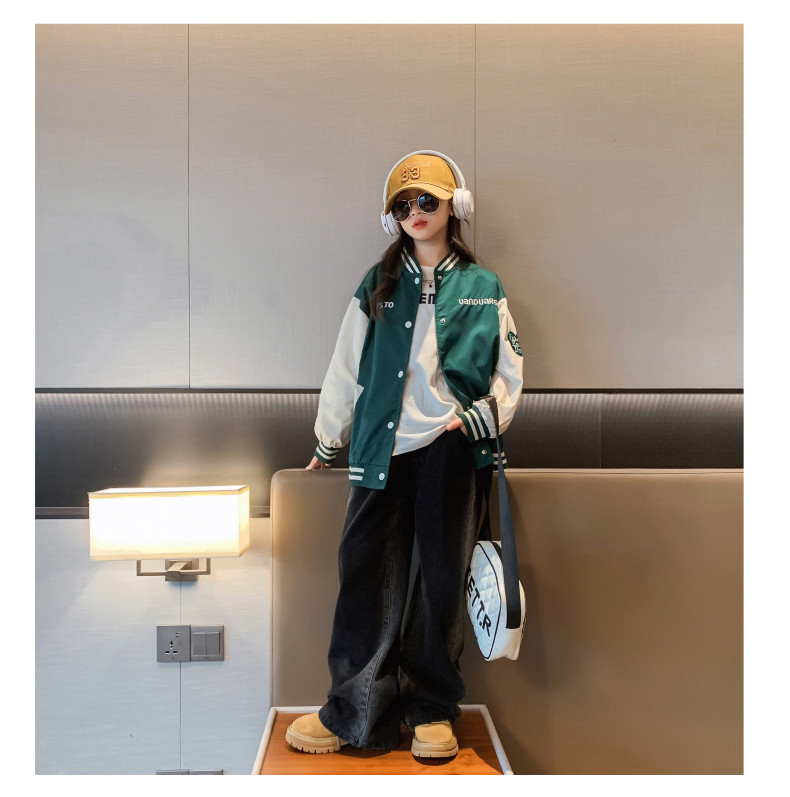 Spring Fall Trendy Children Clothing Windproof Round Collar Patchwork Baseball Jacket