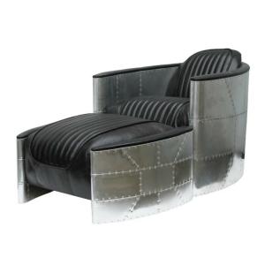 Quality Genuine Cow Leather Couch L61cm Aviator Chair Ottoman Aluminum wholesale