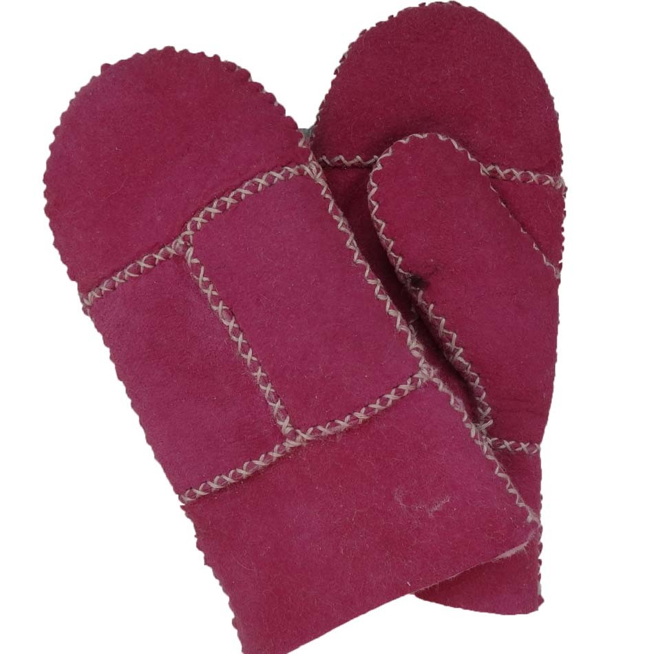 cheap patched sheepskin double face fur kids mitten