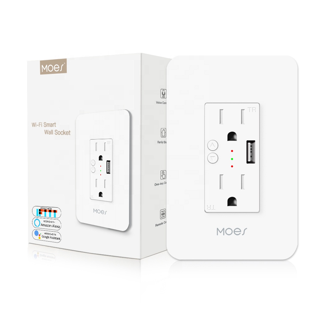MOES WiFi Smart Wall Socket with USB, US version