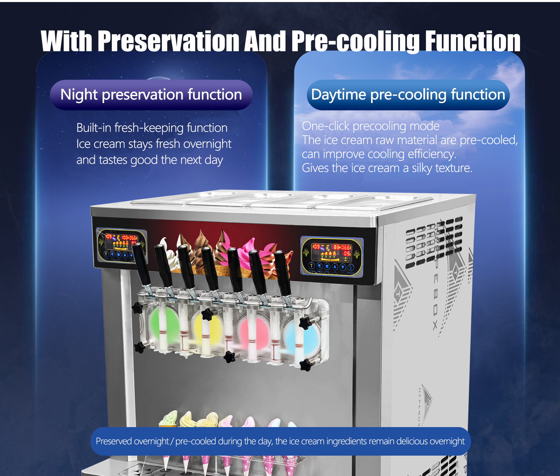 Continuous Production Capacity 540 cups /70g Soft Serve Ice Cream Machine 7 Flavors Automatic Yogurt Icecream Maker