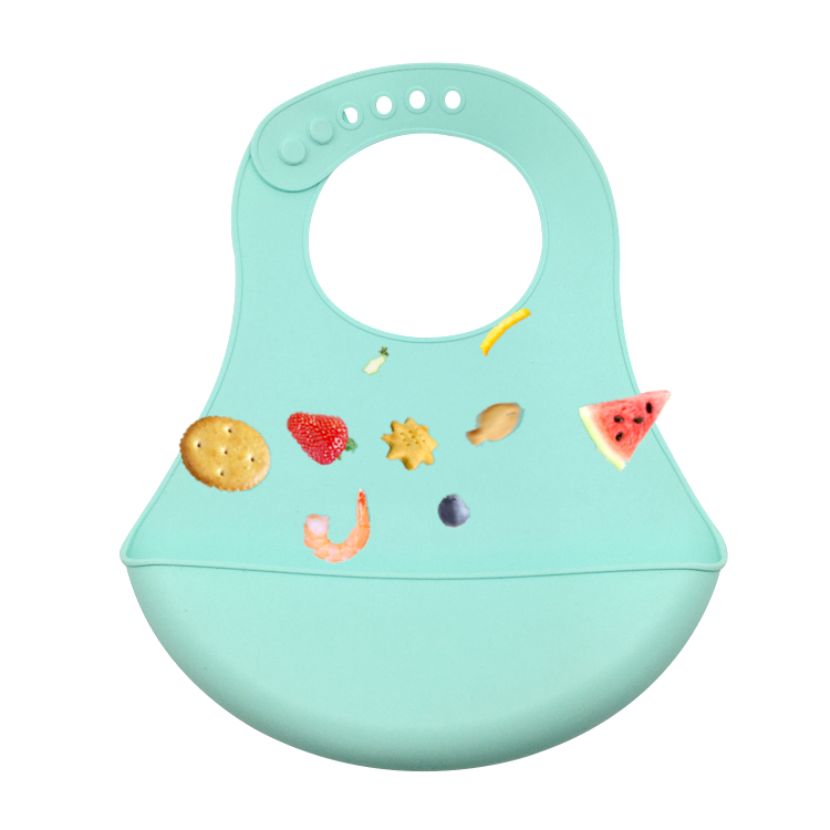 High quality soft food grade silicone material waterproof silicone baby bib easily wipes clean