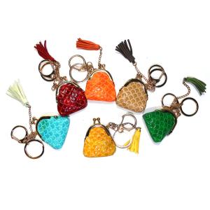 Quality Green 5.5cm Coin Bag Keychain , Copper Plated Custom Leather Key Chain wholesale