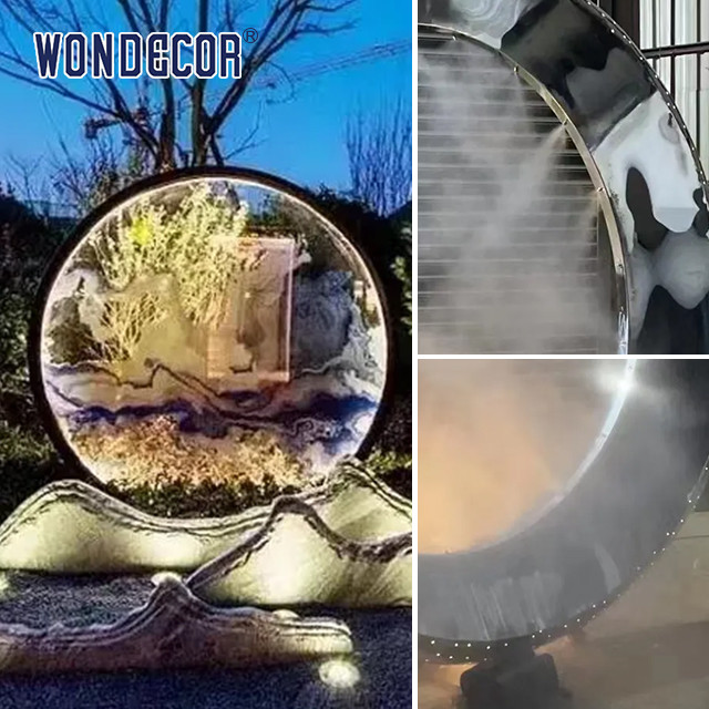 Outdoor Stainless Steel Garden Art Large Forged Metal Geometric Circular Fountain