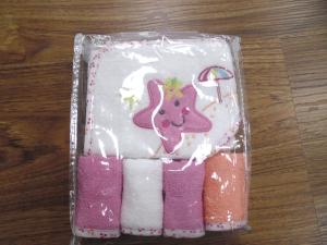 Quality pattern hooded towel &amp; 4 pk terry wash cloth wholesale