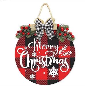 Quality 30cm Rustic Wooden Merry Christmas Wreath Merry Christmas Buffalo Plaid wholesale