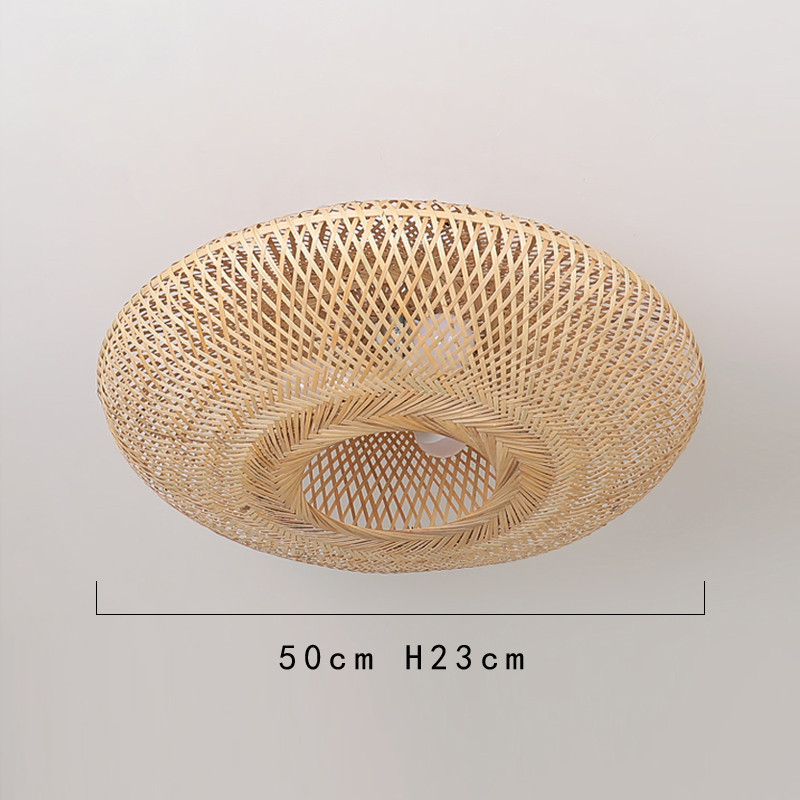Round Bamboo Wicker Rattan Semi Flush Mount Ceiling Light(WH-WA-36)