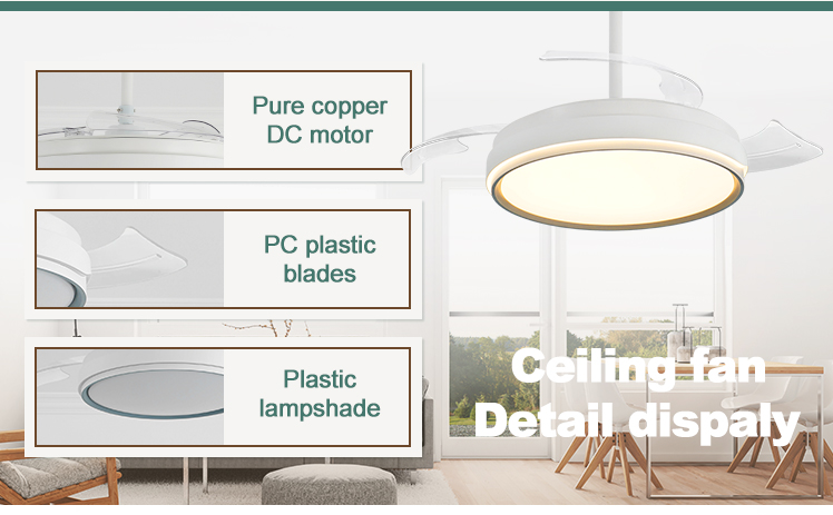 Contemporary Design 5 Speed LED Ceiling Fan with Hidden Blades 42 Inch Space Saver
