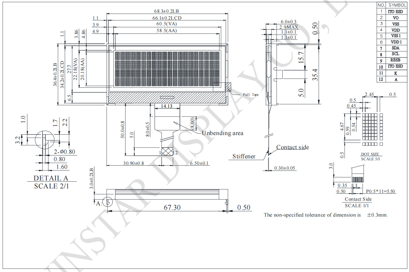 20*4 FSTN Monochrome I2C Wide Temperature LCD Module Winstar Replacement