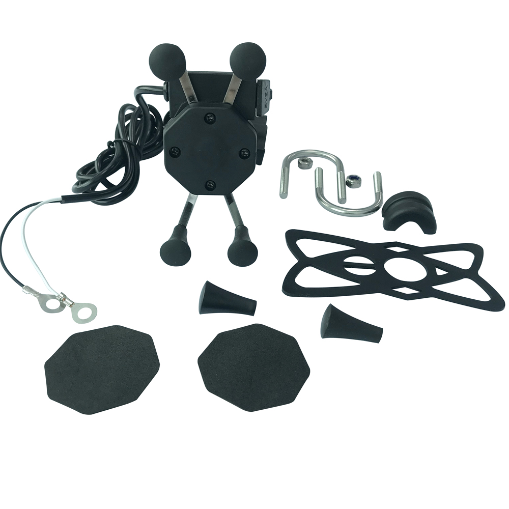 5V 2.5A Handlebar X Claw Motorcycle Phone Mount Stand Black Color
