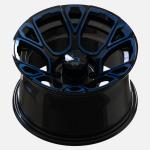 Golf Cart Wheels 12 Inch Blue/Glossy Black 4x4 Bolt Including Center Caps