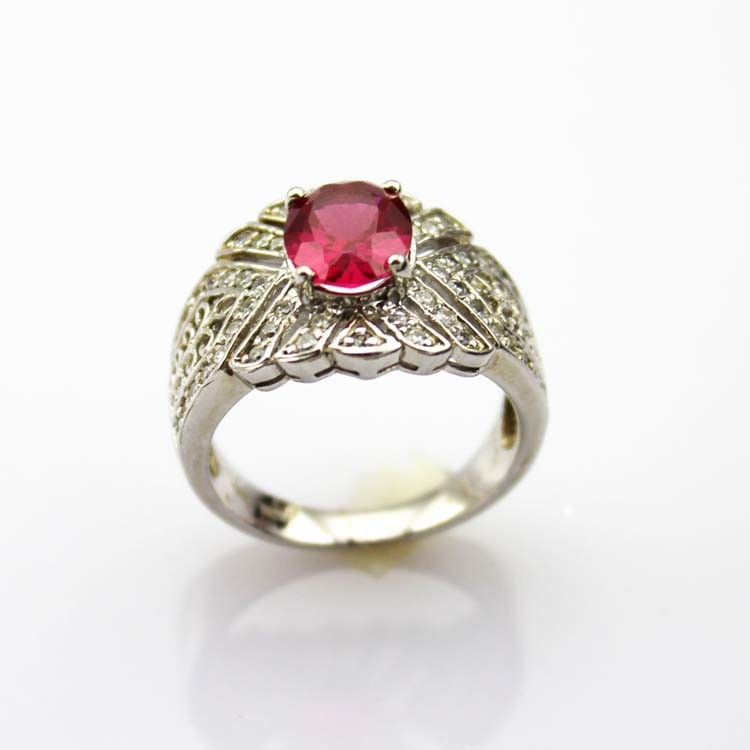Solid 925 Silver Ring with 7x9mm Oval Created Amethyst Cubic Zirconia(JY037)