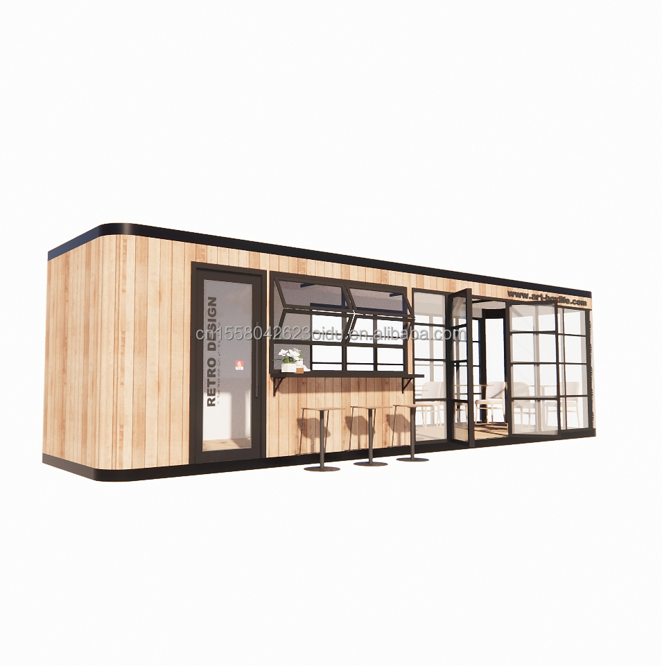 Hotel and Park EU Container Coffee Bar Mobile Wooden Steel Structure Sunlight House Outdoor Bar