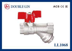 Quality Female X Female 16 Bar Brass Ball Valve With Y Strainer , T Handle wholesale