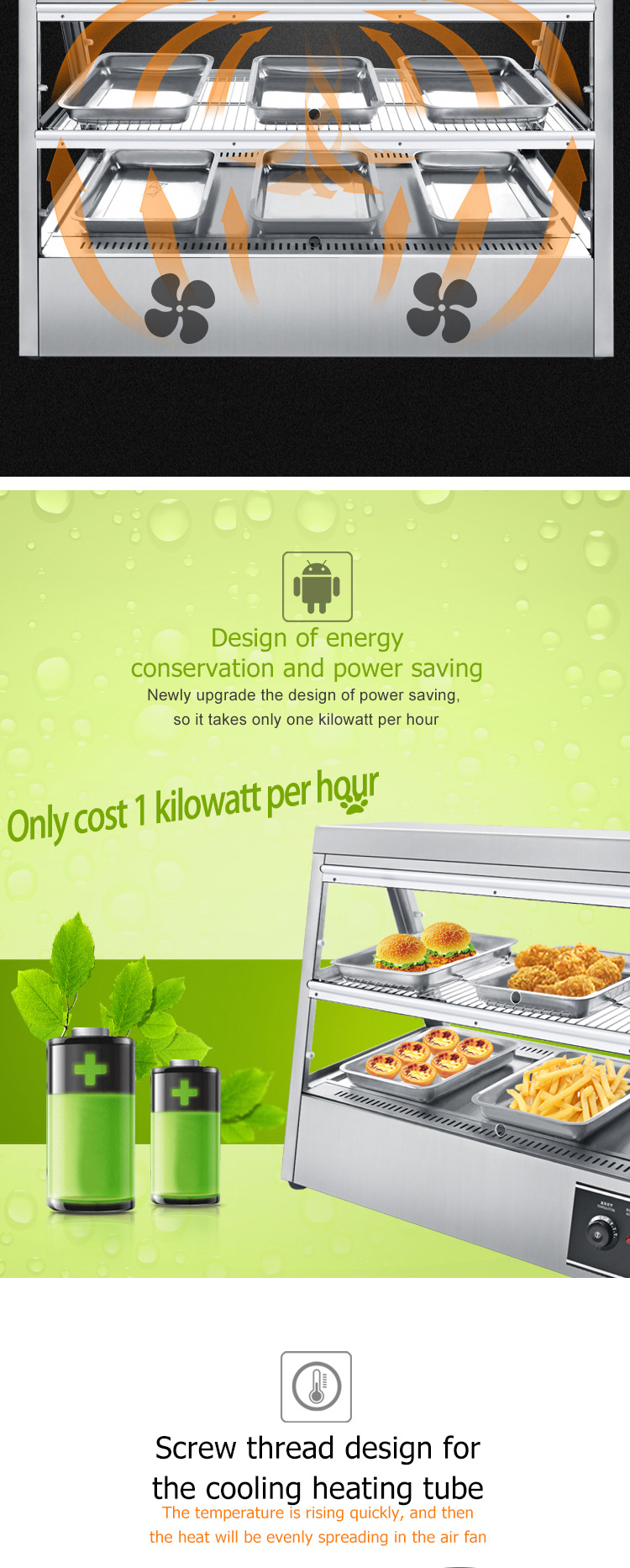 Table Top Electric Heated 2 Layer 6 Tray Stainless Steel Food Display Warmer Showcase