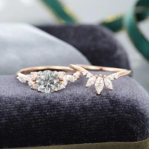 Quality 925 Silver Jewelry Moissanite Ring Rose Gold Gray Moissanite Engagement Ring Set Marquise Cut Bridal Ring wholesale