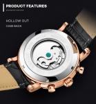 KINYUED J022-2 Minimalist Gold Case Leather Strap Watches Complete Calendar