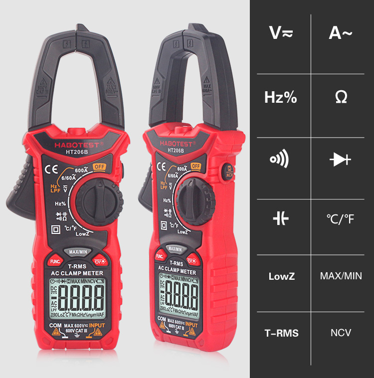True RMS Auto Range HT206B 60V 60A Clamp Meter Tester