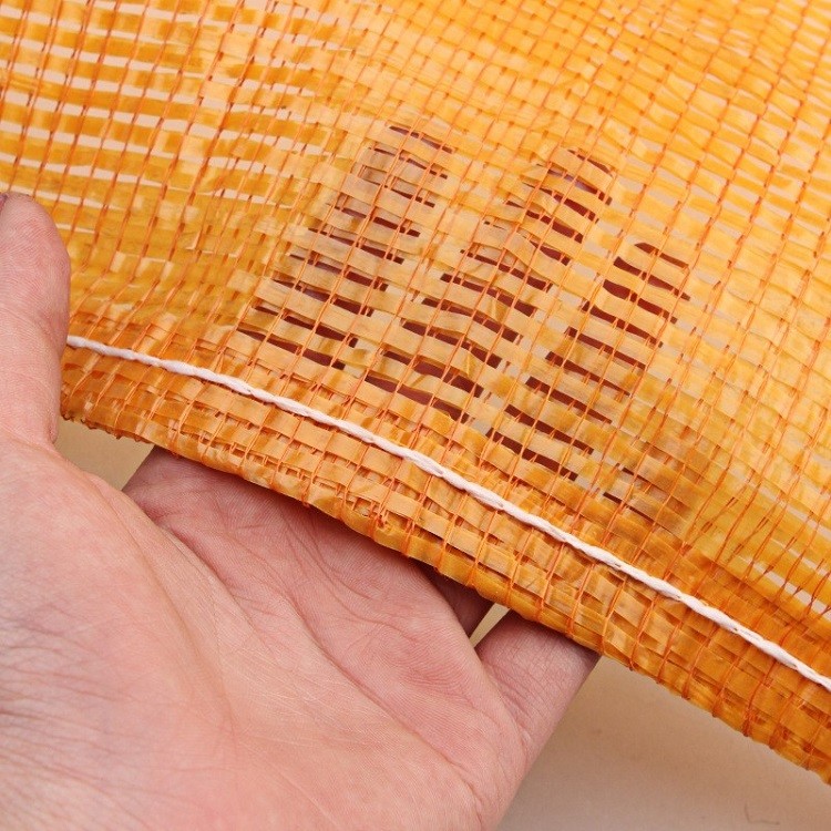 Durable Leno PP Woven Mesh Netting Bags Tubular Plastic Packaging Drawstring Orange