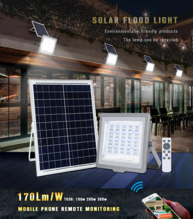 2700K 200W Remote Controlled Solar Floodlight Led 3400lm 120 Degree Lux