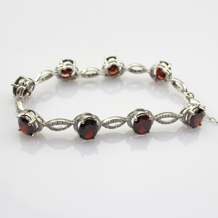 Women Jewelry 925 Silver Created 7x9mm Oval Garnet Cubic Zircon Tennis Bracelet(B05RED)