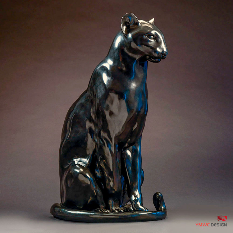 Art Decoration Life-Size Bronze Panther Sculpture with Polished Finish in Custom Color