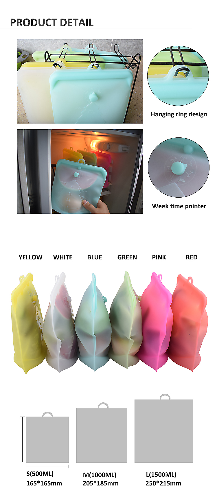 Airtight Silicone Food Pouches 1500ml Reusable Silicone Bags For Sandwich Snack