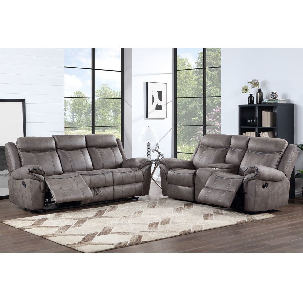 Recliner Sofa set with Dropdown Table and Drawer and Storage Box, Light Gray Fabric-like vinyl