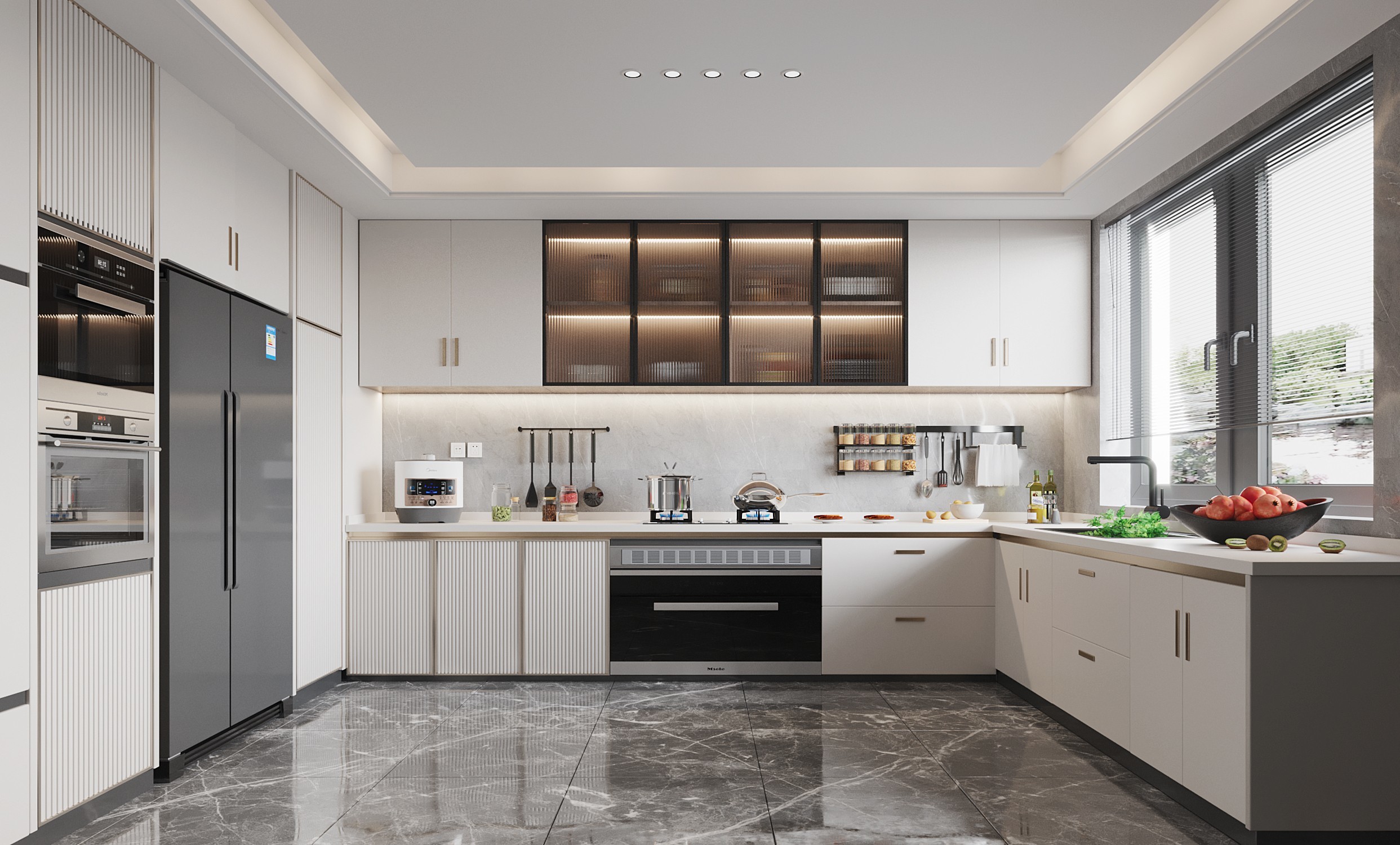 Customized Lacquer Kitchen Cabinets Design In Matt / High Gloss Finishes