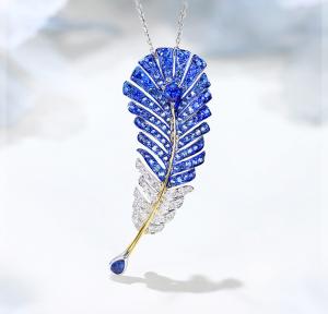 Quality Brooch Sapphire Virgo Necklace 0.25ct Diamond Feather Pendant wholesale
