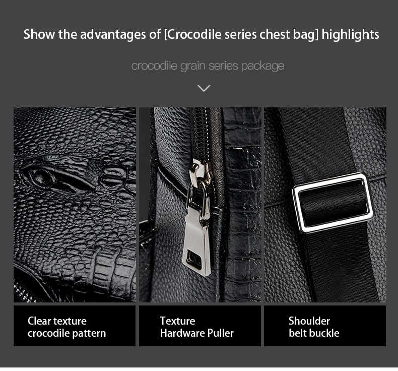 Men's Fashion Crossbody Chest Bag with Alligator Pattern and PU Leather Material