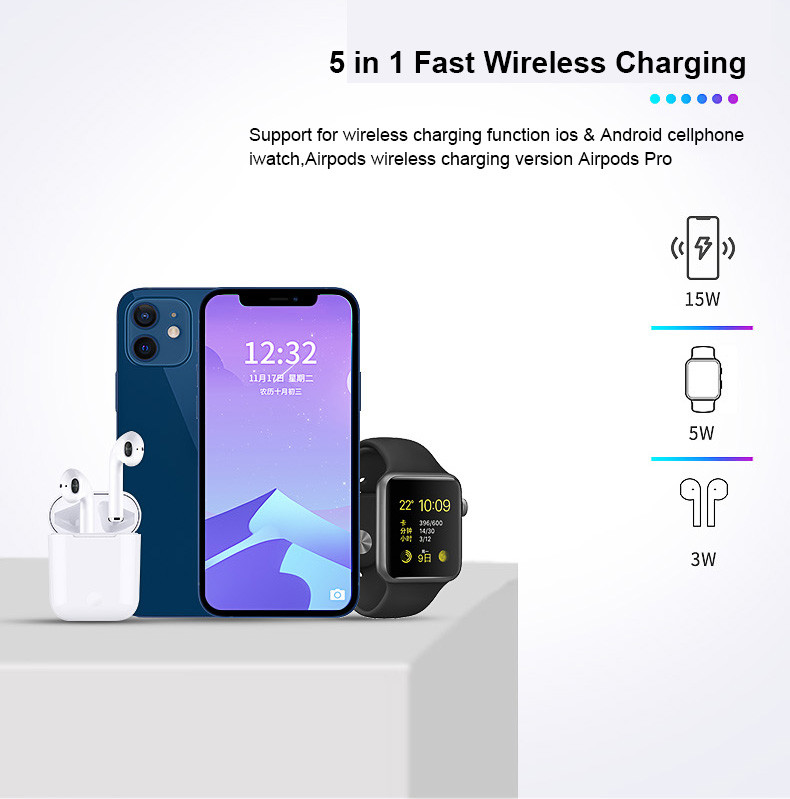 Versatile 15W 5 In 1 Wireless Charging Stand With USB A Output