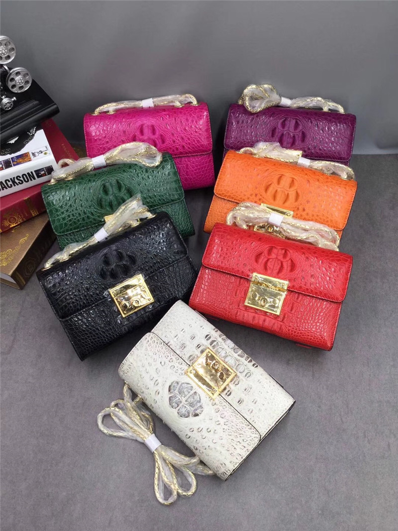 Exotic Crocodile Skin Women's Small Purse Genuine Alligator Leather Lady Flap Bag Chain Belt Female Cross Shoulder Bag