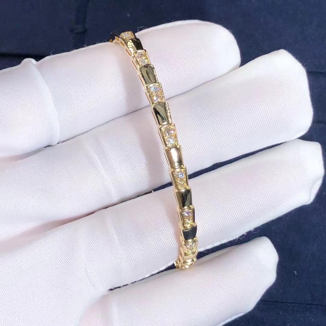Elegant i 18k Gold Serpenti Viper Bracelet Natural Diamonds Real Gold Real Diamonds