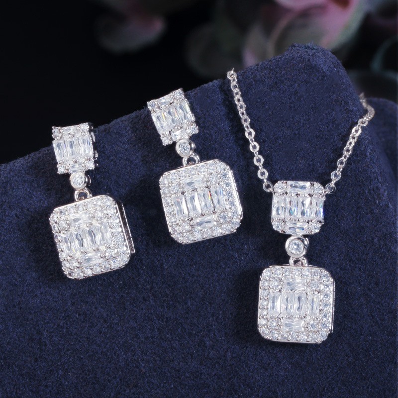 Fashion CZ Crystal Stone Wedding Jewelry Sets For Brides Necklace Earring Necklace Set For Women CZ Jewelry Sets