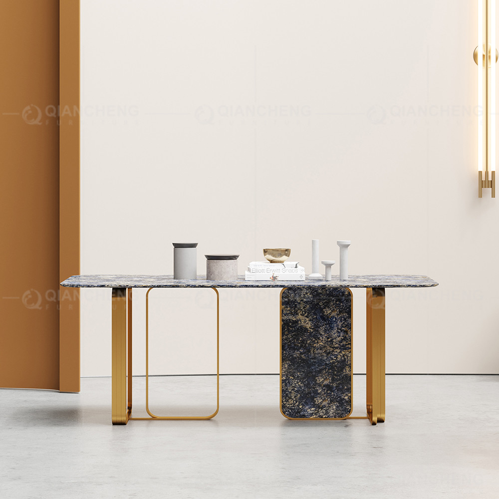 Modern 0.75CBM Luxury Marble Dining Table 86inchx40inchx30inch Plastic Bottoms