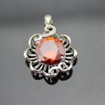 925 Silver 12mm Round Garnet Cubic Zircon Flower Style Pendant Necklace (P43)