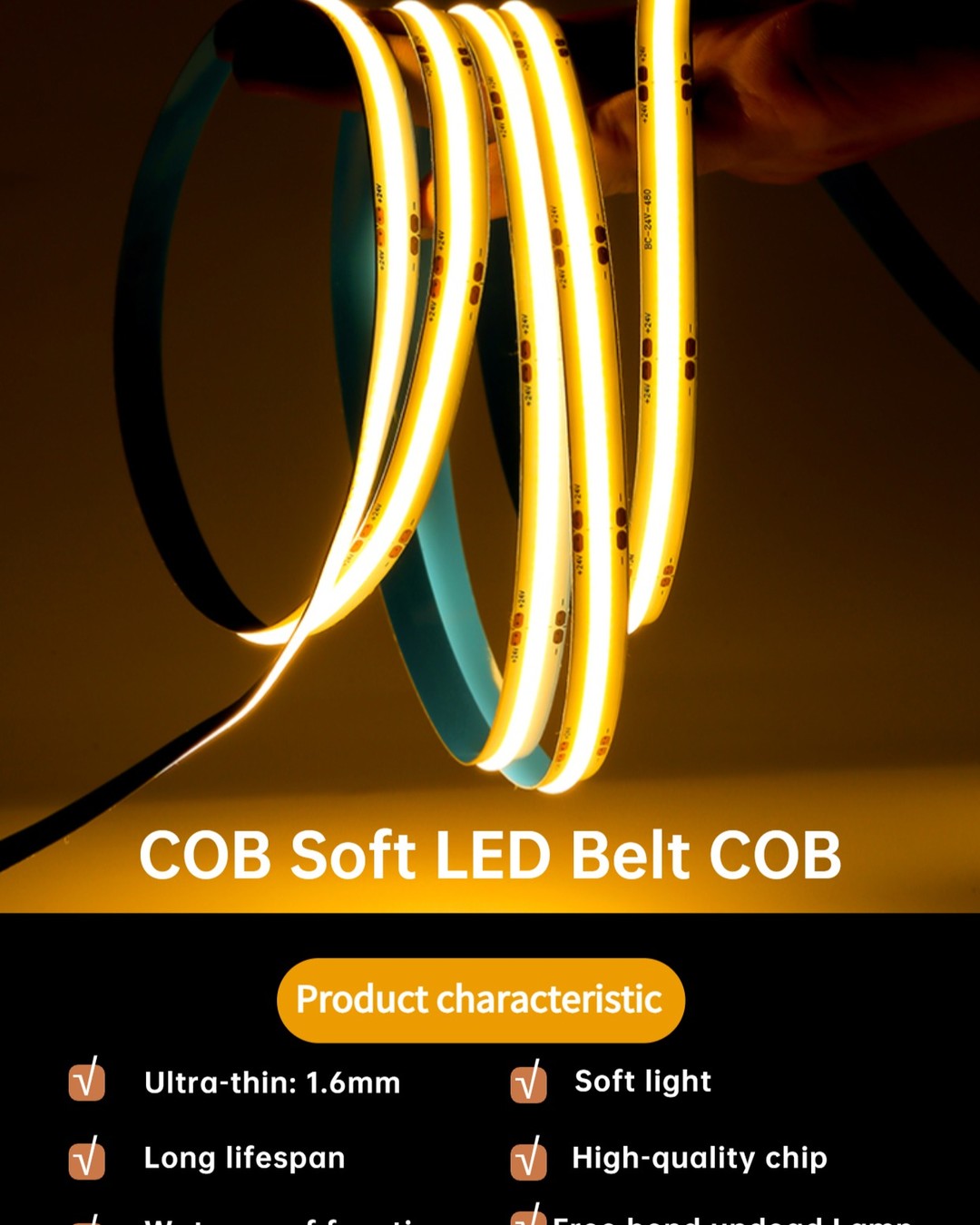 Ultra Thin COB Flexible LED Strip Light Waterproof IP65 For Soft Lighting Solutions