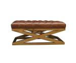 Living Furniture X Cross Leather Tufted Buttons Bench Vintage Leather Stool