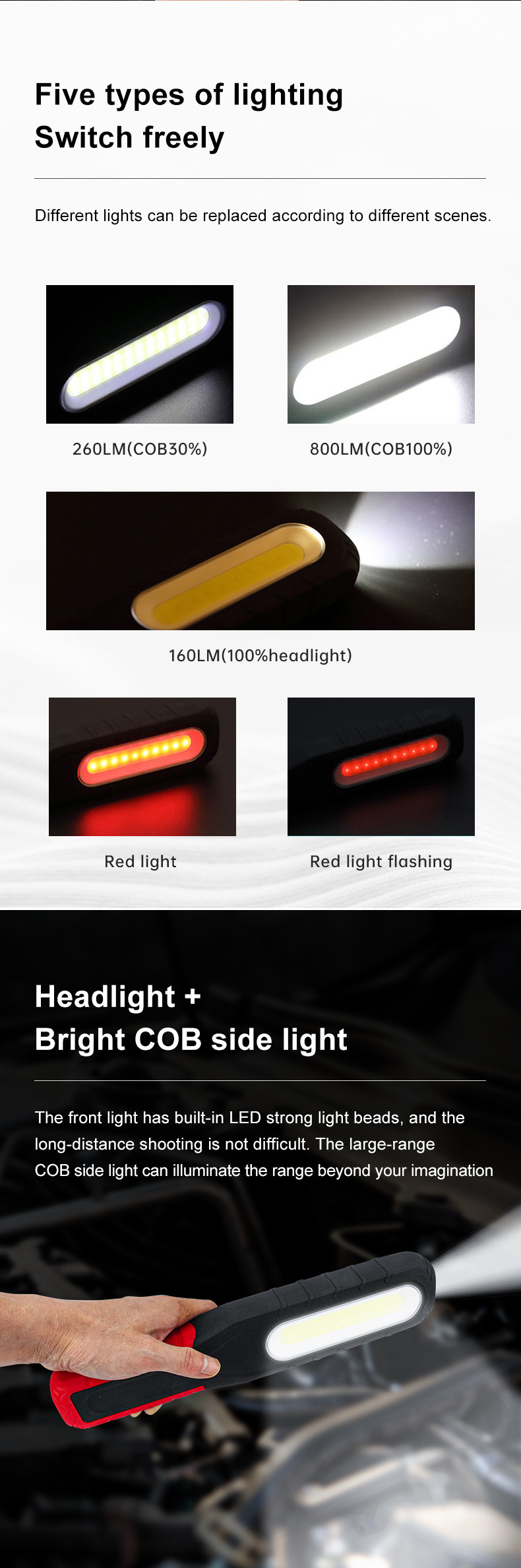 Portable Magnetic Outdoor Work Light USB Rechargeable Rotatable COB LED