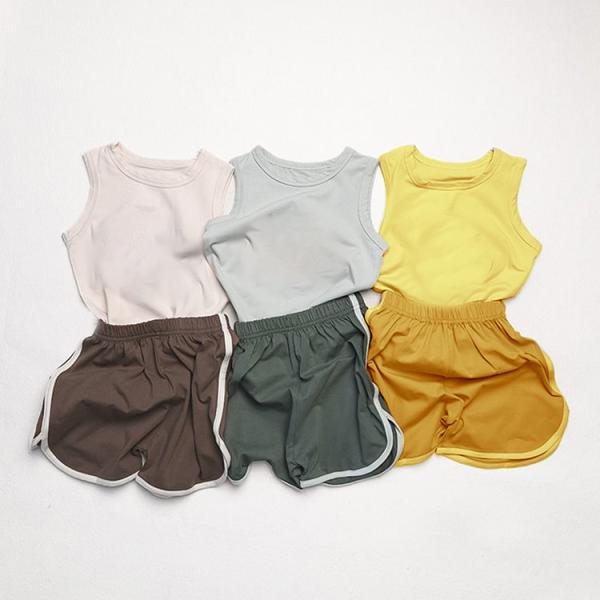 Little Girl Boy Two Pieces Jersey Tank Top Set Cotton Summer Tee & Shorts