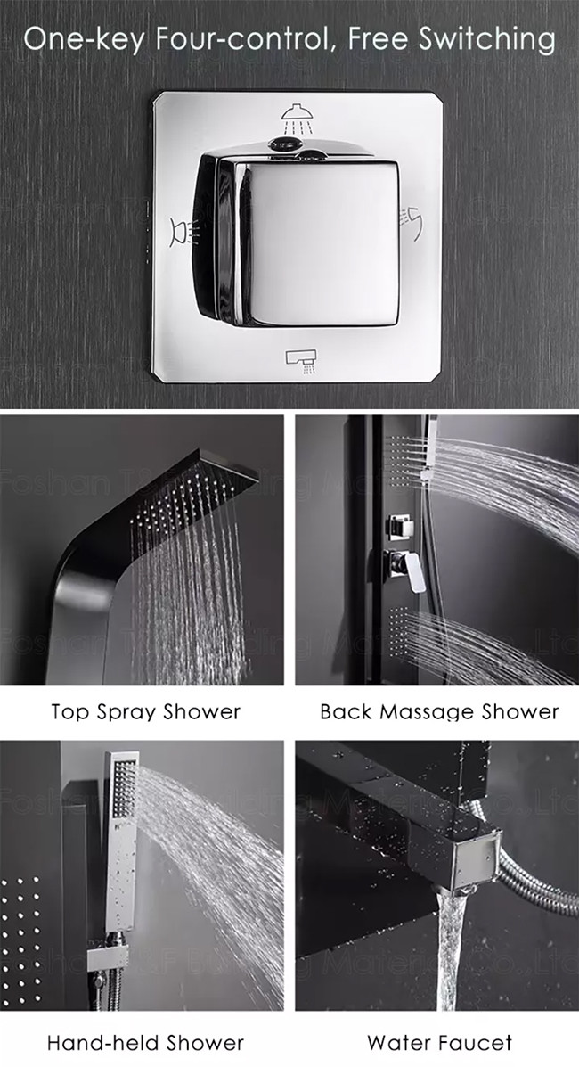 Shower Panel Wall Mounted Thermostatic Black Spa Rainfall Bath Stainless Steel