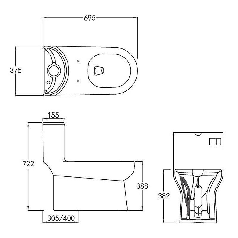 Dual Flush Elongated One Piece Toilet 1.3Gpf Modern Ceramic Material