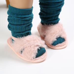 Quality New designed Faux fur soft-sole 0-18 months girl anti-slip walking baby sandals wholesale