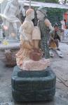 Lotus Flower Carved Pink Marble Stone Wall Water Fountain