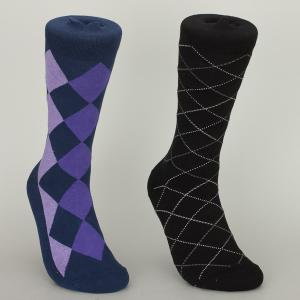 Quality Blue / Black Rhombbus Cotton Dress Socks For Young Men Custom Made Size wholesale